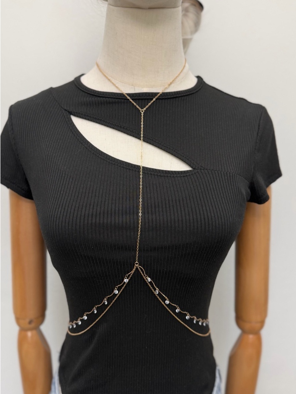 Gold Body Chain Necklace Crystal Dangle Waist Chain Y2K Belly Jewelry
